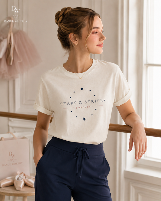Stars & Stripes Forever Tee | Patriotic Ballet-Inspired Shirt